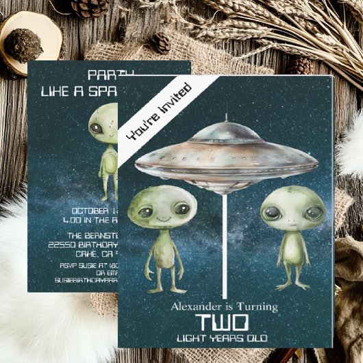 Invitation Fête d'anniversaire d'alien de l'espace extra-atmo