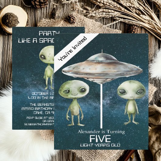 Invitation Fête d'anniversaire d'alien de l'espace extra-atmo