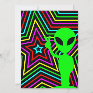Invitation Fête d'anniversaire d'alien Étoiles Arc-en-ciel Ci