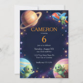 Invitation Fête d'anniversaire d'aliens mignons de l'espace (Devant)