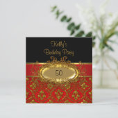 Invitation Fête d'anniversaire Damask Black Red Gold (Debout devant)