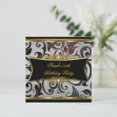 Invitation Fête d'anniversaire Damask Floral Black Gold Blanc (Debout devant)