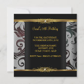 Invitation Fête d'anniversaire Damask Floral Black Gold Blanc (Dos)