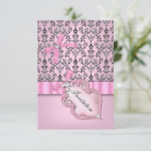 Invitation Fête d'anniversaire Damask rose Grey (Debout devant)