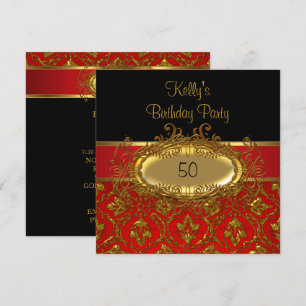 Invitation Fête d'anniversaire Damassé Noir Rouge Or
