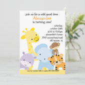 Invitation Fête d'anniversaire d'amusement de zoo (Debout devant)