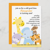 Invitation Fête d'anniversaire d'amusement de zoo (Devant / Derrière)