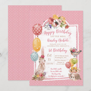 Invitation Fête d'anniversaire d'animaux bébé pour petite fil