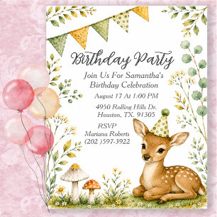 Invitation Fête d'anniversaire d'animaux de la forêt de bébé