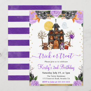 Invitation Fête d'anniversaire d'animaux d'Halloween à l'aqua