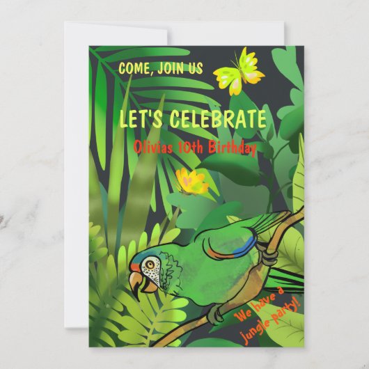 Invitation Fête d'anniversaire dans la jungle (Devant)