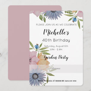 Invitation Fête d'anniversaire dans le jardin Fleurs aquarell