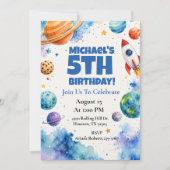 Invitation Fête d'anniversaire dans l'espace à l'aquarelle (Devant)
