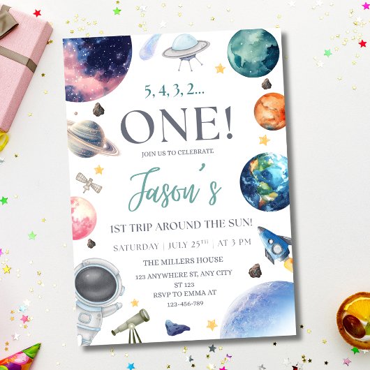 Invitation Fête d'anniversaire dans l'espace Astronaute 1er a