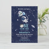 Invitation Fête d'anniversaire dans l'espace Astronaute Fusée (Debout devant)