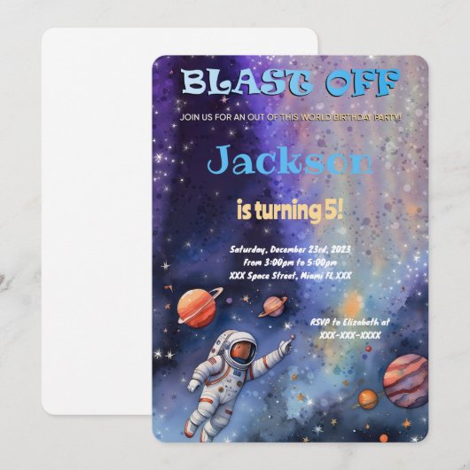 Invitation Fête d'anniversaire dans l'espace éditable (Devant / Derrière)