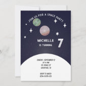 Invitation Fête d'anniversaire dans l'espace en rose (Devant)