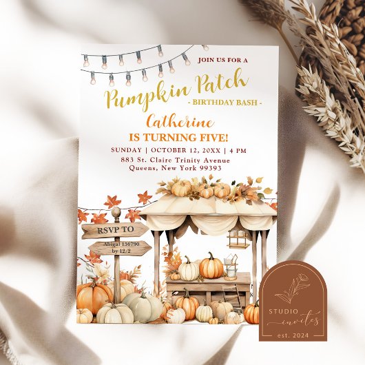 Invitation Fête d'anniversaire dans un champ de citrouilles d