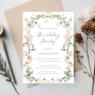 Invitation Fête d'anniversaire dans un jardin de fleurs sauva