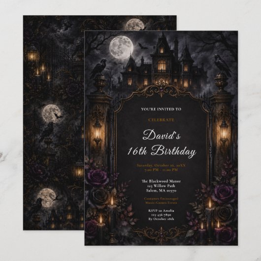 Invitation Fête d'anniversaire dans une maison hantée (Devant / Derrière)