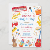 Invitation Fête d'anniversaire Danse Chante Joue Instrument d (Devant)