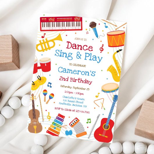 Invitation Fête d'anniversaire Danse Chante Joue Instrument d