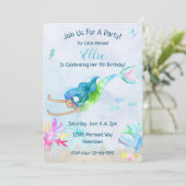 Invitation Fête d'anniversaire d'aquarelle de sirène (Debout devant)