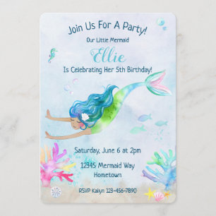 Invitation Fête d'anniversaire d'aquarelle de sirène