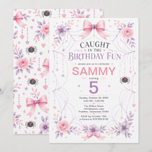 Invitation Fête d'anniversaire d'araignée rose mignonne