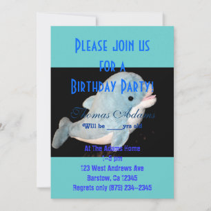 Invitation Fête d'anniversaire Dauphin Eau Mer Océan Poisson