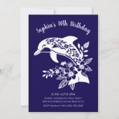 Invitation Fête d'anniversaire - Dauphin tropical hawaien Fle (Devant)