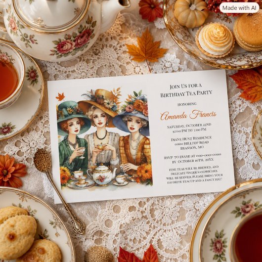 Invitation Fête d'anniversaire d'automne avec thé
