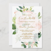 Invitation Fête d'anniversaire de 100 ans Elegant Pink Peach (Devant)