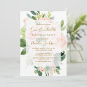 Invitation Fête d'anniversaire de 100 ans Elegant Pink Peach (Debout devant)