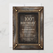 Invitation Fête d'anniversaire de 100 ans en Bois Rustique (Devant)