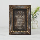 Invitation Fête d'anniversaire de 100 ans en Bois Rustique (Debout devant)