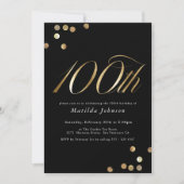 Invitation Fête d'anniversaire de 100 ans minimaliste noir et (Devant)
