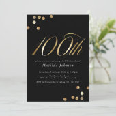Invitation Fête d'anniversaire de 100 ans minimaliste noir et (Debout devant)