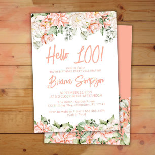 Invitation Fête d'anniversaire de 100 ans Peach Blush Ivory F