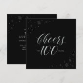 Invitation Fête d'anniversaire de 100 ans Silver & Black (Devant / Derrière)