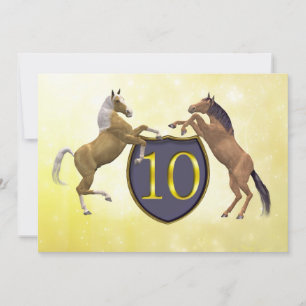 Invitation fête d'anniversaire de 10 ans élevant des chevaux