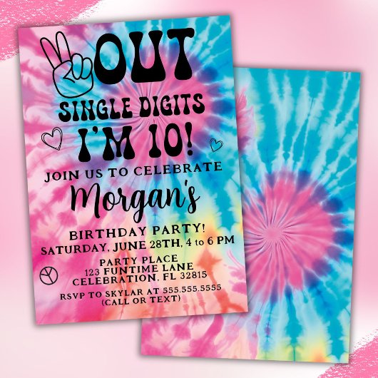 Invitation Fête d'anniversaire de 10 ans Peace Out Single Dig