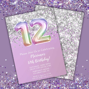 Invitation Fête d'anniversaire de 12 ans de Rainbow Sparkle G