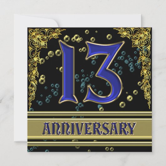 Invitation Fête d'anniversaire de 13 ans Black and Gold (Devant)