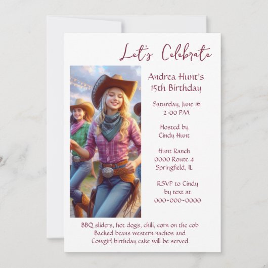 Invitation Fête d'anniversaire de 15 ans pour adolescente (Devant)