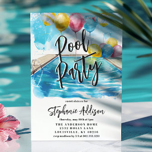Invitation Fête d'anniversaire de 16 ans au bord de la piscin