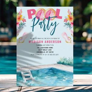 Invitation Fête d'anniversaire de 16 ans au bord de la piscin