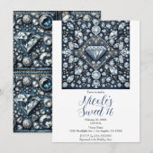Invitation Fête d'anniversaire de 16 ans Denim & Diamonds Bli (Devant / Derrière)
