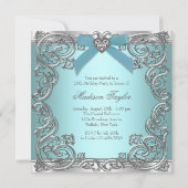 Invitation Fête d'anniversaire de 16 ans douce bleu sarcelle (Dos)