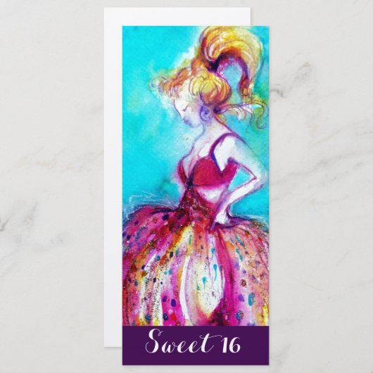 INVITATION FÊTE D'ANNIVERSAIRE DE 16 ANS D'UNE JEUNE FILLE FA (Devant / Derrière)